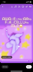 Size: 828x1792 | Tagged: safe, artist:enperry88, derpibooru import, ocellus, changedling, changeling, bedroom eyes, dream, female, purple background, simple background, solo, stars, sweet dreams fuel, text, waking up