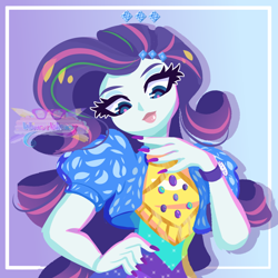 Size: 800x800 | Tagged: safe, artist:windywendy29, derpibooru import, rarity, human, better together, equestria girls, alternate hairstyle, bracelet, clothes, cute, eyeshadow, female, jewelry, lipstick, makeup, music festival outfit, nail polish, raribetes, shirt, skirt, solo