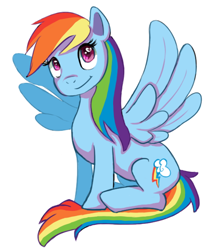 Size: 516x607 | Tagged: safe, artist:karnelia, derpibooru import, rainbow dash, pegasus, pony, female, simple background, smiling, solo, spread wings, white background, wings