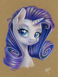 Size: 907x1200 | Tagged: safe, artist:maytee, derpibooru import, rarity, pony, unicorn, bust, colored pencil drawing, female, looking at you, mare, portrait, solo, traditional art