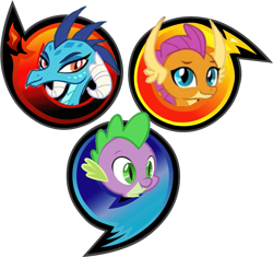 Size: 929x875 | Tagged: safe, artist:ponygamer2020, derpibooru import, princess ember, smolder, spike, dragon, crossover, dragon trio, dragoness, ears, female, head, horn, hud, looking at you, male, parody, simple background, smiling, smiling at you, sonic heroes, sonic the hedgehog (series), team dragon, transparent background, trio, vector