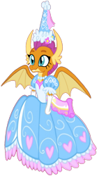 Size: 821x1472 | Tagged: safe, alternate version, artist:darlycatmake, derpibooru import, edit, smolder, dragon, beautiful, clothes, cute, dragoness, dress, female, froufrou glittery lacy outfit, gloves, happy, hat, hennin, jewelry, long gloves, necklace, pretty, princess, princess smolder, simple background, smiling, smolder also dresses in style, smolderbetes, solo, transparent background