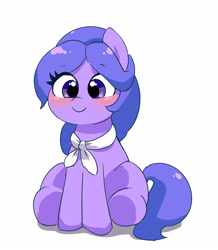 Size: 2584x2964 | Tagged: safe, artist:leo19969525, derpibooru import, oc, oc only, earth pony, pony, blushing, cute, female, looking at you, mane, mare, purple eyes, simple background, sitting, smiling, smiling at you, solo, tail, white background