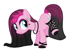 Size: 683x506 | Tagged: safe, derpibooru import, pinkie pie, earth pony, pony, fishnet stockings, goth, pinkamena diane pie, punk, scrunchy face, simple background, solo, transparent background