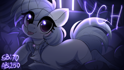 Size: 3450x1950 | Tagged: safe, artist:kannakiller, derpibooru import, pony, auction, auction open, bed, chest fluff, clothes, collar, commission, cute, digital art, language, looking at you, neon, pillow, sketch, solo, stockings, thigh highs, ych sketch, your character here