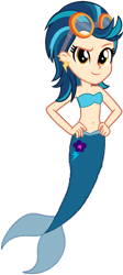 Size: 952x2126 | Tagged: safe, artist:fireluigi29, derpibooru import, indigo zap, human, mermaid, equestria girls, bare shoulders, belly button, clothes, fins, fish tail, goggles, hand on hip, looking at you, mermaid tail, mermaidized, mermay, simple background, sleeveless, species swap, strapless, tail, transparent background