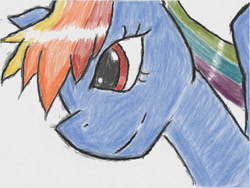 Size: 640x480 | Tagged: safe, artist:あすぐり, derpibooru import, rainbow dash, pegasus, pony, bust, female, mare, portrait, simple background, smiling, solo, traditional art