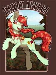 Size: 2255x3000 | Tagged: safe, artist:_ladybanshee_, derpibooru import, candy apples, earth pony, pony, apple family member, background pony, clothes, ear fluff, ears, full body, ribbon, scarf, solo