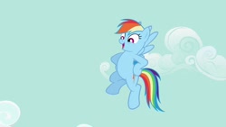 Size: 1920x1080 | Tagged: safe, derpibooru import, screencap, rainbow dash, pegasus, pony, season 2, the mysterious mare do well, 1080p, 1920x1080, cloud, female, flying, hooves on hips, mare, sky, solo