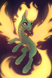 Size: 1374x2074 | Tagged: safe, artist:tanatos, derpibooru import, tianhuo, dragon, hybrid, longma, them's fightin' herds, community related, fire, mane of fire