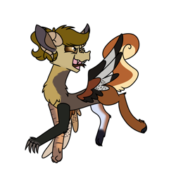 Size: 900x900 | Tagged: safe, artist:fuckomcfuck, derpibooru import, oc, oc only, oc:doodles, badger, deer, draconequus, fox, squirrel, claws, draconequus oc, fangs, forked tongue, hare, horns, kite, open mouth, open smile, pheasant, pine marten, ram horns, simple background, slit eyes, smiling, snake eyes, solo, species swap, white background, wildcat