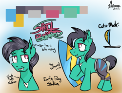 Size: 1307x999 | Tagged: safe, artist:whirlwindflux, derpibooru import, oc, oc:sail board, earth pony, pony, male, reference sheet, solo, stallion