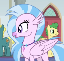 Size: 631x595 | Tagged: safe, derpibooru import, screencap, end zone, huckleberry, silverstream, classical hippogriff, hippogriff, non-compete clause, cropped, friendship student, solo focus