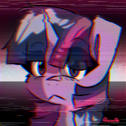 Size: 600x600 | Tagged: safe, artist:provolonepone, derpibooru import, twilight sparkle, pony, unicorn, anime, female, mare, retro, scan lines, solo, unamused, vaporwave, vhs