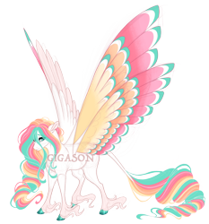 Size: 4100x4400 | Tagged: safe, artist:gigason, derpibooru import, oc, oc:kore, pony, seraph, colored wings, female, magical lesbian spawn, mare, multicolored wings, multiple wings, obtrusive watermark, offspring, parent:fluttershy, parent:princess celestia, parents:flutterlestia, simple background, solo, transparent background, watermark, wings