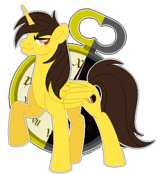 Size: 545x599 | Tagged: safe, artist:kannakiller, derpibooru import, oc, oc only, alicorn, pony, base used, clock, horn, looking back, male, pixel art, red eyes, simple background, smiling, solo, stallion, white background, wings