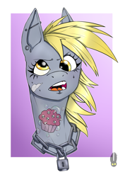 Size: 1446x2039 | Tagged: safe, derpibooru import, derpy hooves, pony, chains, ear piercing, piercing, punk, solo, tattoo