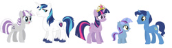 Size: 1280x359 | Tagged: safe, artist:novasparklesentry, derpibooru import, night light, shining armor, twilight sparkle, twilight sparkle (alicorn), twilight velvet, alicorn, big crown thingy, element of magic, family, female, jewelry, male, nightvelvet, offspring, parent:night light, parent:twilight velvet, parents:nightvelvet, regalia, shipping, simple background, straight, white background