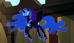 Size: 930x541 | Tagged: safe, derpibooru import, screencap, nightmare moon, alicorn, pony, do princesses dream of magic sheep, cropped, ethereal mane, ethereal tail, flying, open mouth, solo, tail