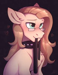 Size: 2234x2898 | Tagged: safe, artist:argigen, derpibooru import, oc, oc only, earth pony, pony, blushing, collar, glasses, high res, male, simple background, solo