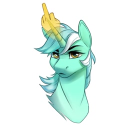 Size: 2000x2000 | Tagged: safe, artist:silentwulv, derpibooru import, lyra heartstrings, pony, unicorn, bust, female, glowing, glowing horn, hand, horn, lyra is not amused, magic, magic hands, mare, middle finger, reaction image, simple background, solo, unamused, vulgar, white background
