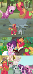 Size: 1280x2880 | Tagged: safe, derpibooru import, edit, screencap, big macintosh, cheerilee, marble pie, sugar belle, earth pony, unicorn, hearthbreakers, hearts and hooves day (episode), the big mac question, awkward, embarrassed, female, friends, friendship, husband and wife, male, mare, married couple, shipping, stallion, straight, sugarmac, then and now, this will end in laughs, uh oh, youtube link in the description