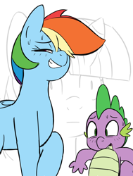 Size: 1800x2379 | Tagged: safe, artist:php137, derpibooru import, rainbow dash, spike, twilight sparkle, dragon, pegasus, pony, female, male, mare, simple background, sweat, twilight sparkle is not amused, unamused