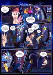 Size: 3259x4607 | Tagged: safe, artist:estories, derpibooru import, discord, oc, oc:alice goldenfeather, draconequus, pegasus, comic:nevermore, comic, pegasus oc, speech bubble