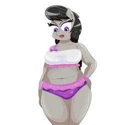 Size: 4000x4000 | Tagged: safe, artist:maldoando, derpibooru import, octavia melody, anthro, earth pony, breasts, chubby, clothes, female, hand on hip, open mouth, orbtavia, simple background, solo, swimsuit, two-piece swimsuit, white background