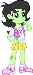Size: 2635x5904 | Tagged: safe, artist:botchan-mlp, derpibooru import, oc, oc only, oc:anon filly, equestria girls, bandaid, child, clothes, equestria girls-ified, female, filly, foal, hand on hip, shirt, shoes, simple background, skirt, solo, transparent background, vest