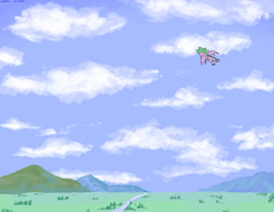 Size: 1024x792 | Tagged: safe, artist:loreto-arts, derpibooru import, spike, dragon, cloud, flying, male, mountain, scenery, scenery focus, sky, solo, winged spike, wings