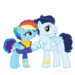 Size: 1024x1024 | Tagged: safe, artist:k3teryncita40, derpibooru import, rainbow dash, soarin', pegasus, pony, the last problem, bomber jacket, cute, dashabetes, female, jumper, male, mare, married couple, older, older rainbow dash, older soarin', older soarindash, shipping, simple background, soarindash, stallion, straight, white background