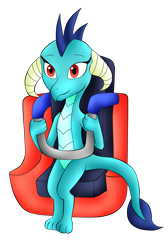 Size: 1943x2900 | Tagged: safe, artist:jerrydestrtoyer, derpibooru import, princess ember, anthro, digitigrade anthro, dragon, dragoness, female, roller coaster, simple background, sitting, smiling, solo, transparent background