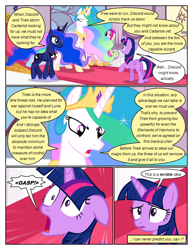 Size: 612x792 | Tagged: safe, artist:newbiespud, derpibooru import, edit, edited screencap, screencap, princess cadance, princess celestia, princess luna, twilight sparkle, twilight sparkle (alicorn), alicorn, pony, comic:friendship is dragons, twilight's kingdom, angry, butt, comic, female, indoors, jewelry, mare, peytral, tiara, twibutt