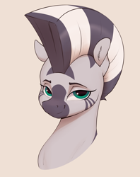 Size: 2552x3228 | Tagged: safe, artist:aquaticvibes, derpibooru import, zecora, zebra, bust, cream background, female, looking at you, mare, simple background, smiling, smiling at you, solo