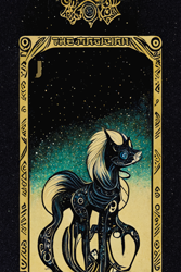 Size: 1024x1536 | Tagged: safe, artist:gnosys, derpibooru import, generator:midjourney, machine learning generated, part of a set, pony, fanfic:revanchism, abstract, fanfic art, major arcana, tarot card, the magician