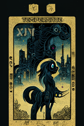 Size: 1024x1536 | Tagged: safe, artist:gnosys, derpibooru import, generator:midjourney, machine learning generated, part of a set, pony, fanfic:revanchism, abstract, fanfic art, major arcana, tarot card, temperance