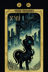 Size: 1024x1536 | Tagged: safe, artist:gnosys, derpibooru import, generator:midjourney, machine learning generated, part of a set, pony, fanfic:revanchism, abstract, building, fanfic art, major arcana, skyscraper, the tower