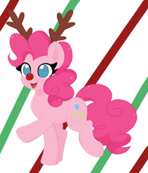 Size: 2318x2720 | Tagged: safe, artist:cinematic-fawn, derpibooru import, pinkie pie, pony, antlers, cute, diapinkes, red nose, solo