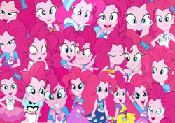 Size: 1280x902 | Tagged: safe, artist:marcoequestrian98, derpibooru import, pinkie pie, better together, equestria girls, forgotten friendship, i'm on a yacht, spring breakdown, bags under eyes, clothes, collage, cute, diapinkes, female, multeity, swimsuit, too much pink energy is dangerous