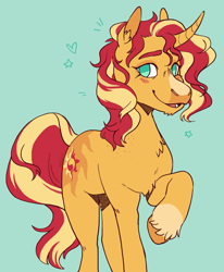 Size: 1025x1242 | Tagged: safe, artist:eggoatt, derpibooru import, sunset shimmer, pony, unicorn, curved horn, horn, solo