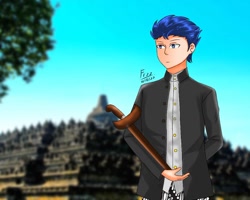 Size: 1024x819 | Tagged: safe, artist:lencai123, derpibooru import, flash sentry, human, clothes, humanized, java, javanese, male, solo