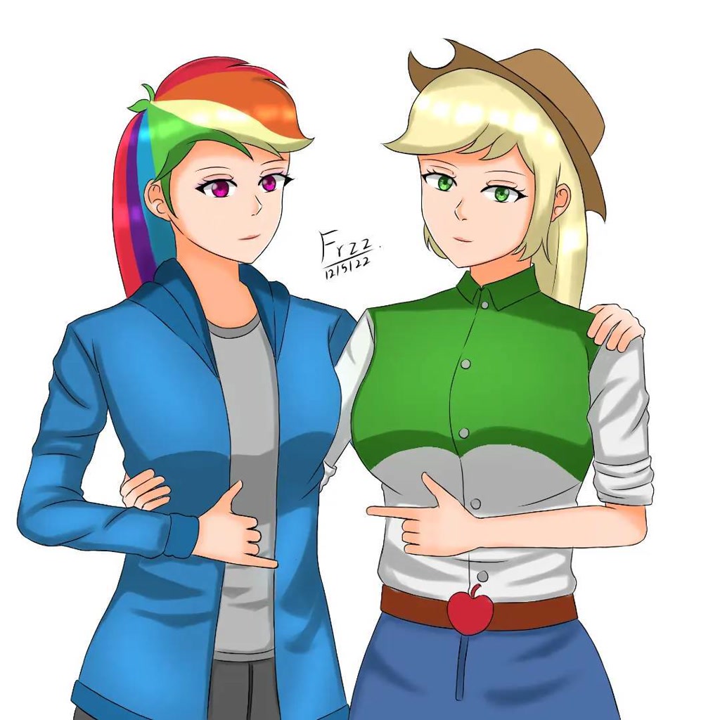 3168207 Safe Artistlencai123 Derpibooru Import Applejack Rainbow Dash Human Appledash