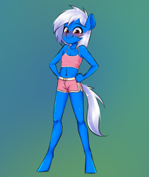 Size: 1569x1855 | Tagged: safe, artist:tomi_ouo, derpibooru import, oc, oc only, oc:flicker frame, anthro, earth pony, unguligrade anthro, belly button, clothes, male, midriff, shorts, solo, tanktop, tight clothing