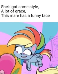 Size: 500x637 | Tagged: safe, derpibooru import, edit, edited screencap, screencap, applejack, pinkie pie, rainbow dash, earth pony, pegasus, pony, director spike's mockumentary, my little pony: pony life, dk rap, donkey kong (series), faic, meme