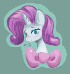 Size: 1012x1083 | Tagged: safe, artist:melonlicious, derpibooru import, rarity, pony, unicorn, blushing, bow, simple background, solo