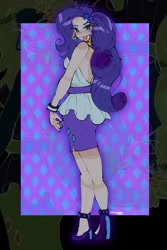 Size: 855x1280 | Tagged: safe, artist:batsoggy, derpibooru import, rarity, human, abstract background, asexual pride flag, bare shoulders, clothes, cutie mark on clothes, female, high heels, humanized, kotobukiya, kotobukiya rarity, looking at you, pride, pride flag, rarity peplum dress, shoes, sleeveless, solo