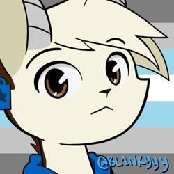 Size: 500x500 | Tagged: safe, artist:bl1nkyyy, derpibooru import, oc, oc only, oc:hazel bloons, goat, animated, brown eyes, bust, clothes, commission, demiboy pride flag, ear tag, eyebrows, eyes closed, eyes open, gif, hoodie, horns, looking at you, male, portrait, pride, pride flag, solo, talking, white fur, ych result