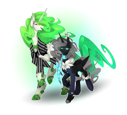 Size: 2500x2263 | Tagged: safe, artist:taiga-blackfield, derpibooru import, oc, oc only, oc:eos, oc:malice, alicorn, pony, alicorn oc, duo, horn, simple background, transparent background, wings