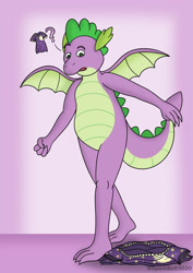 Size: 1024x1449 | Tagged: safe, artist:sparkbolt3020, derpibooru import, part of a set, spike, dragon, clothes, commission, nightgown, transformation, transformation sequence